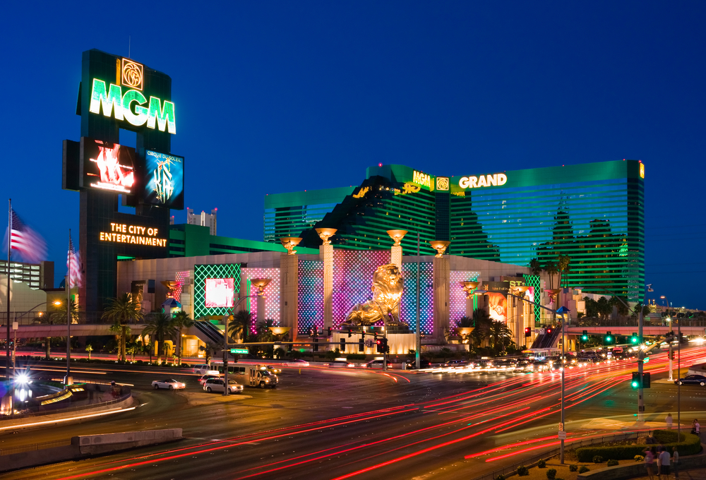 mgm grand hotel and casino. neon lights on the street