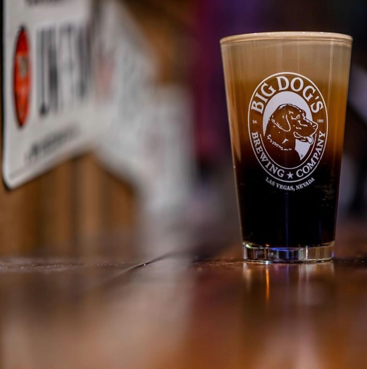 close-up of draft beer with big fog's brewing label 