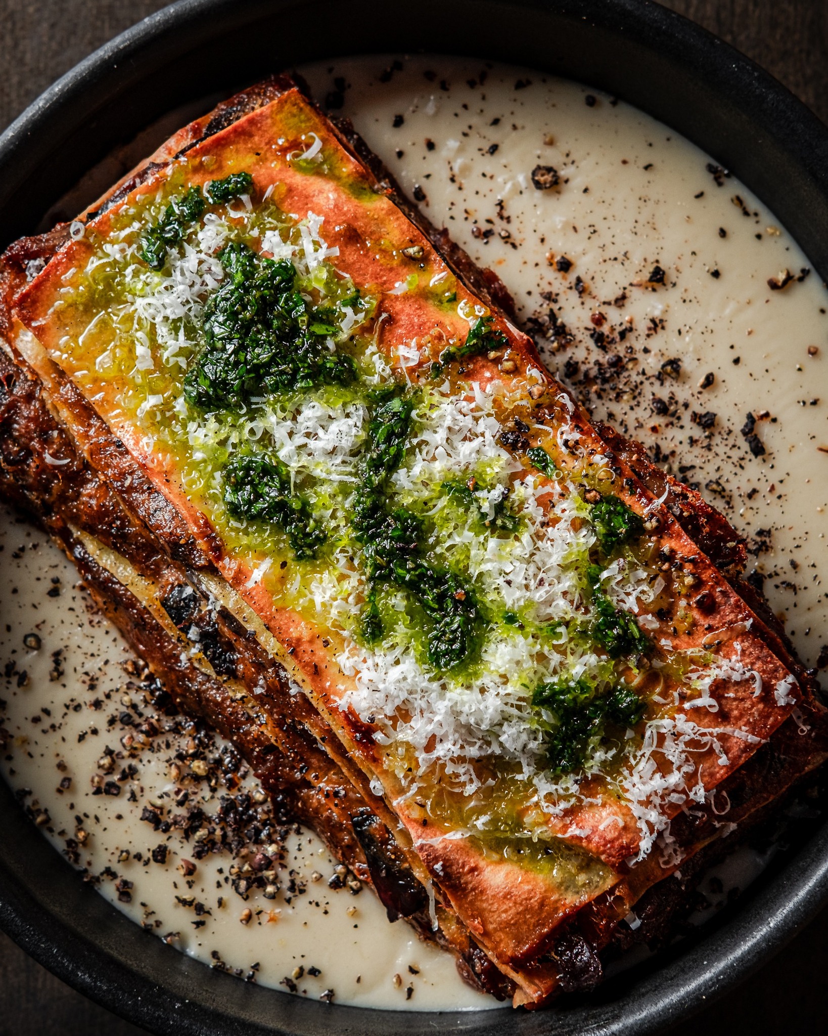 Wild Boar Ragu Lasagna Al Fornomushrooms, rosemary gremolata 