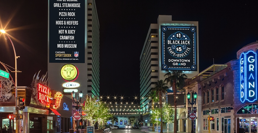 outside of Downtown Grand and surrounding area at night